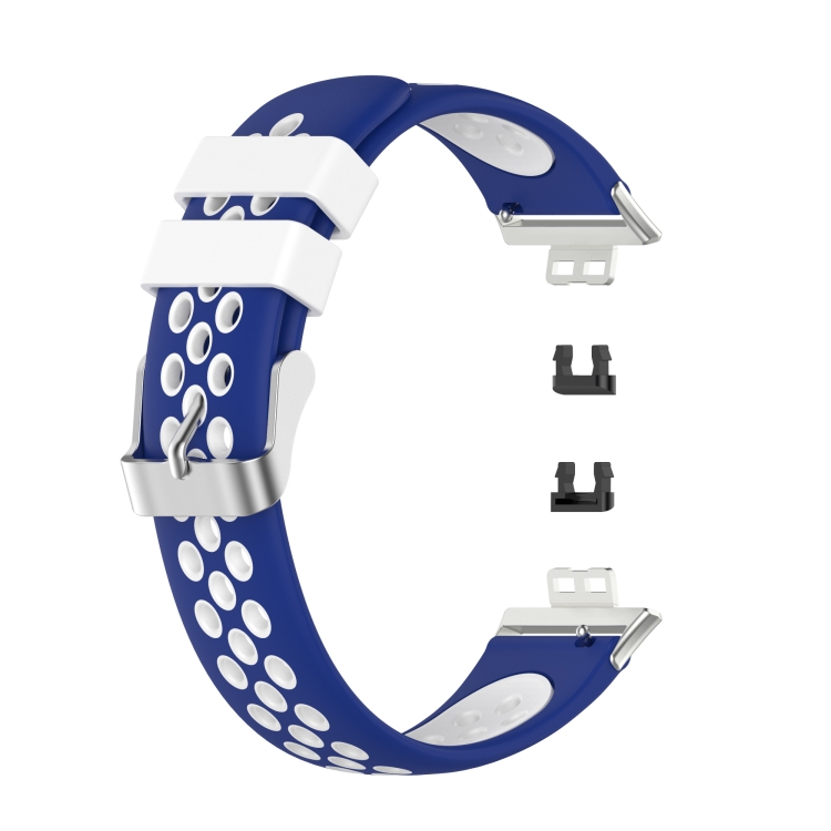 

For Huawei Watch Fit 18mm Clasp Style Silicone Two-color Watch Band(Blue+White)
