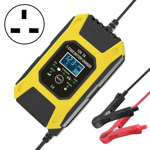 

FOXSUR Car / Motorcycle Repair Charger 12V 7A 7-stage + Multi-battery Mode Lead-acid Battery Charger, Plug Type:UK Plug(Yellow)