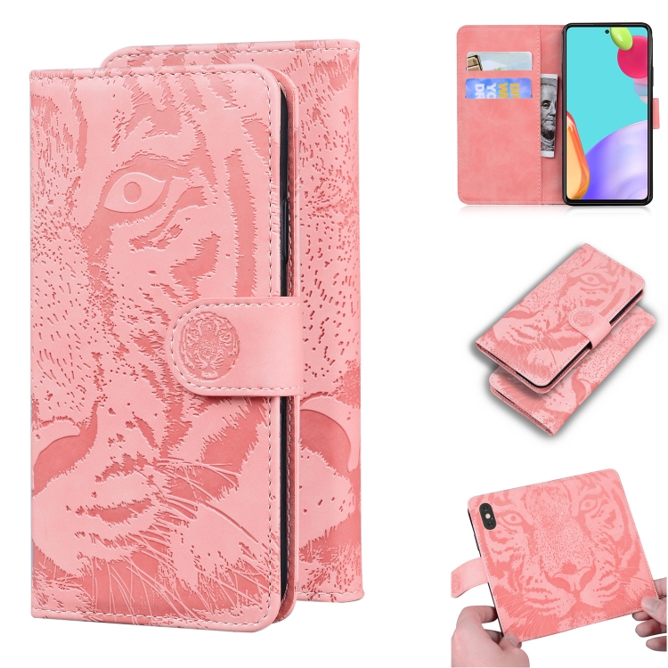 

For Samsung Galaxy A52 5G / 4G Tiger Embossing Pattern Horizontal Flip Leather Case with Holder & Card Slots & Wallet(Pink)