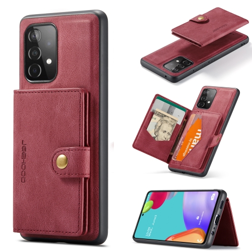 For Samsung Galaxy A52 5G / 4G JEEHOOD Retro Magnetic Detachable Protective Case with Wallet & Card Slot & Holder(Red)