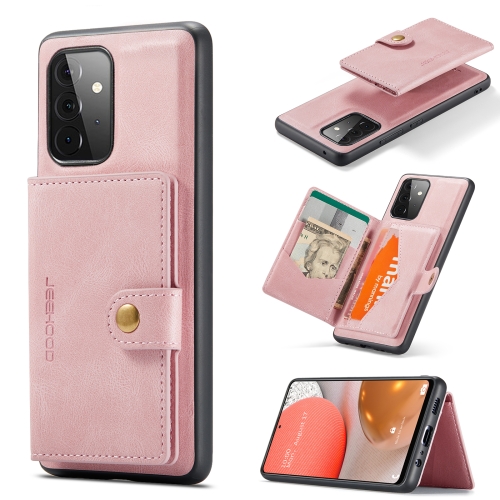 For Samsung Galaxy A72 5G / 4G JEEHOOD Retro Magnetic Detachable Protective Case with Wallet & Card Slot & Holder(Pink)