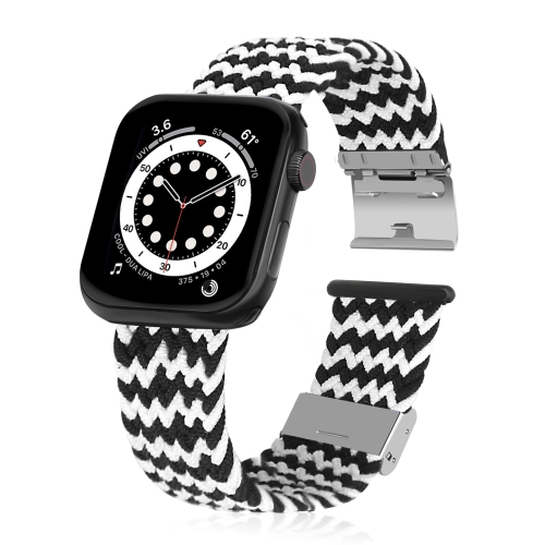 

Braided + Stainless Steel Watch Band For Apple Watch Series 7 45mm / 6 & SE & 5 & 4 44mm / 3 & 2 & 1 42mm(Horizontal Black White)
