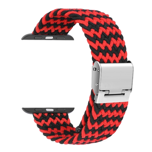 

Braided + Stainless Steel Watch Band For Apple Watch Ultra 49mm&Watch Ultra 2 49mm / Series 9&8&7 45mm / SE 3&SE 2&6&SE&5&4 44mm / 3&2&1 42mm(Horizontal Black Red)