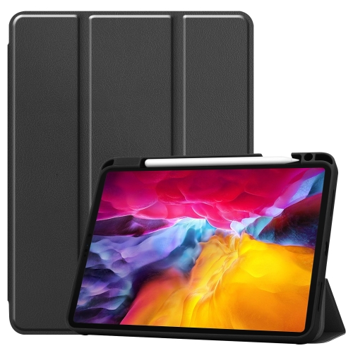 

For iPad Pro 11 2022 / 2021 Pure Color Horizontal Flip TPU + PU Leather Tablet Case with Three-folding Holder & Sleep / Wake-up Function & Pen Slot(Black)