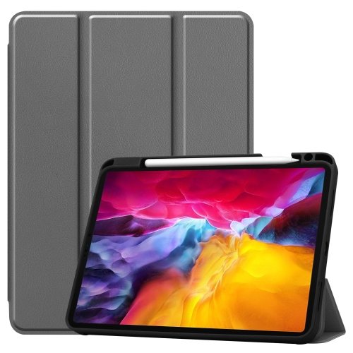 

For iPad Pro 11 2022 / 2021 Pure Color Horizontal Flip TPU + PU Leather Tablet Case with Three-folding Holder & Sleep / Wake-up Function & Pen Slot(Grey)