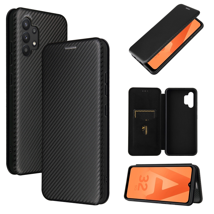 

For Samsung Galaxy A32 4G Carbon Fiber Texture Horizontal Flip TPU + PC + PU Leather Case with Card Slot(Black)