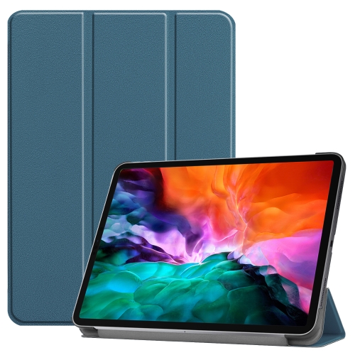 

For iPad Pro 12.9 2022 / 2021 Custer Texture Horizontal Flip PU Leather Tablet Case with Three-folding Holder & Sleep / Wake-up Function(Dark Green)