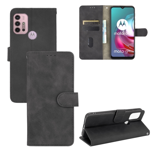 

For Motorola Moto G30 / G10 Solid Color Skin Feel Magnetic Buckle Horizontal Flip Calf Texture PU Leather Case with Holder & Card Slots & Wallet(Black)