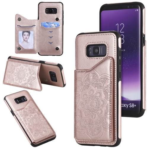 

For Samsung Galaxy S8 Plus Flower Embossing Pattern Shockproof Protective Case with Holder & Card Slots & Photo Frame(Rose Gold)