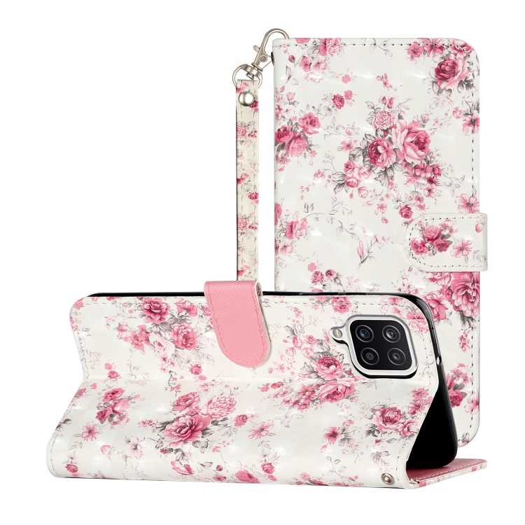 

For Samsung Galaxy A12 3D Pattern Horizontal Flip Leather Case with Holder & Card Slots & Wallet(Rose Flower)