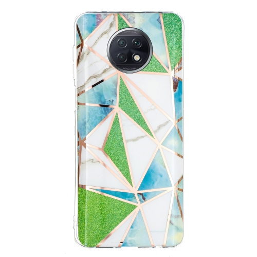 

For Xiaomi Redmi Note 9T Flat Plating Splicing Gilding Protective Case(Green Triangle Body Color Matching)