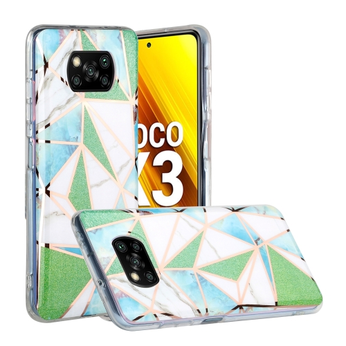 

For Xiaomi Poco X3 Flat Plating Splicing Gilding Protective Case(Green Triangle Body Color Matching)