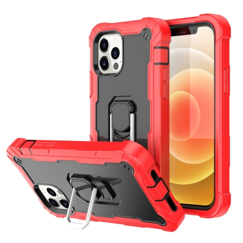 

PC + Rubber 3-layers Shockproof Protective Case with Rotating Holder For iPhone 12 Pro Max(Red + Black)