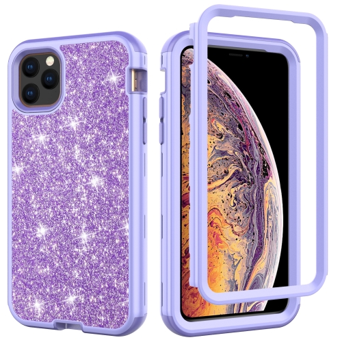 For Iphone 11 Pro 3 In 1 Glitter Solid Color Tpu Pc Shockproof Case Light