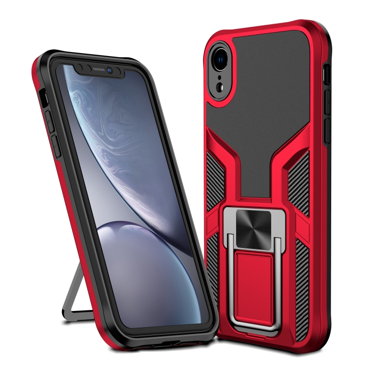 

Armor 2 in 1 PC + TPU Magnetic Shockproof Case with Foldable Holder For iPhone XR(Red)