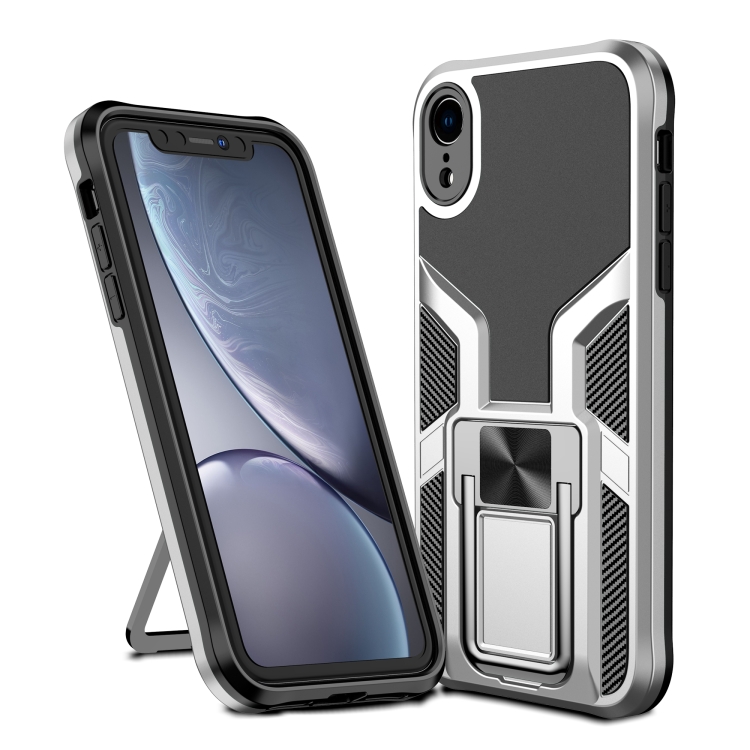 

Armor 2 in 1 PC + TPU Magnetic Shockproof Case with Foldable Holder For iPhone XR(Silver)