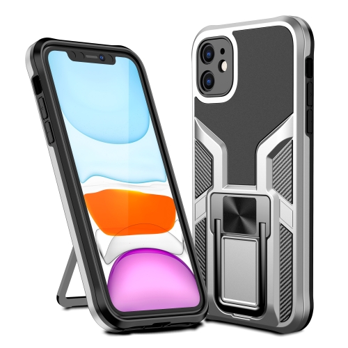 

Armor 2 in 1 PC + TPU Magnetic Shockproof Case with Foldable Holder For iPhone 11(Silver)