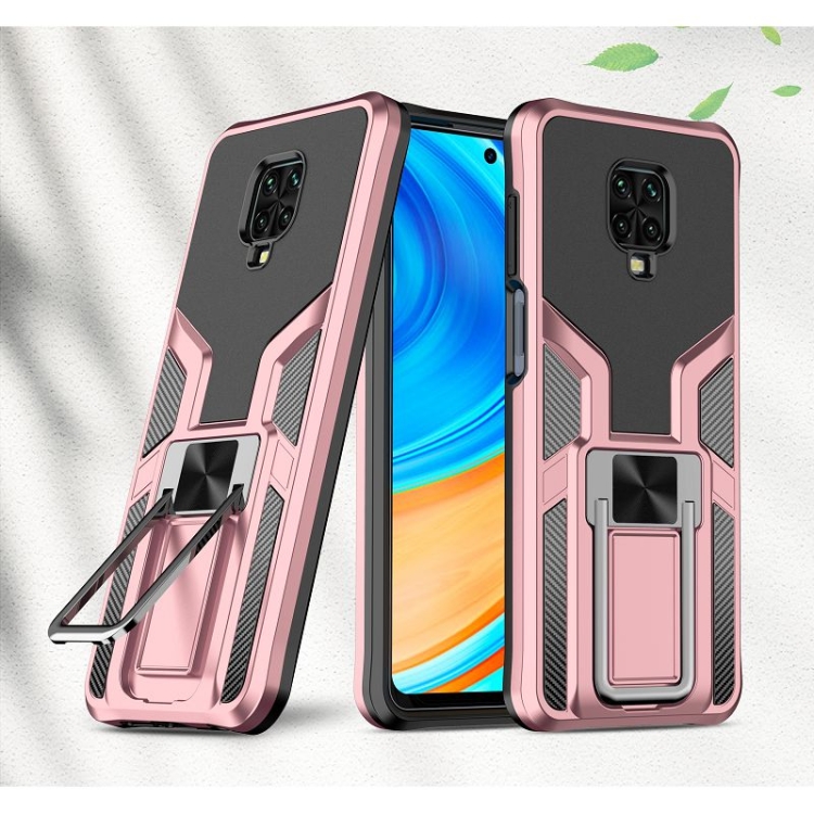 

For Xiaomi Redmi Note 9 Pro Armor 2 in 1 PC + TPU Magnetic Shockproof Case with Foldable Holder(Rose Gold)