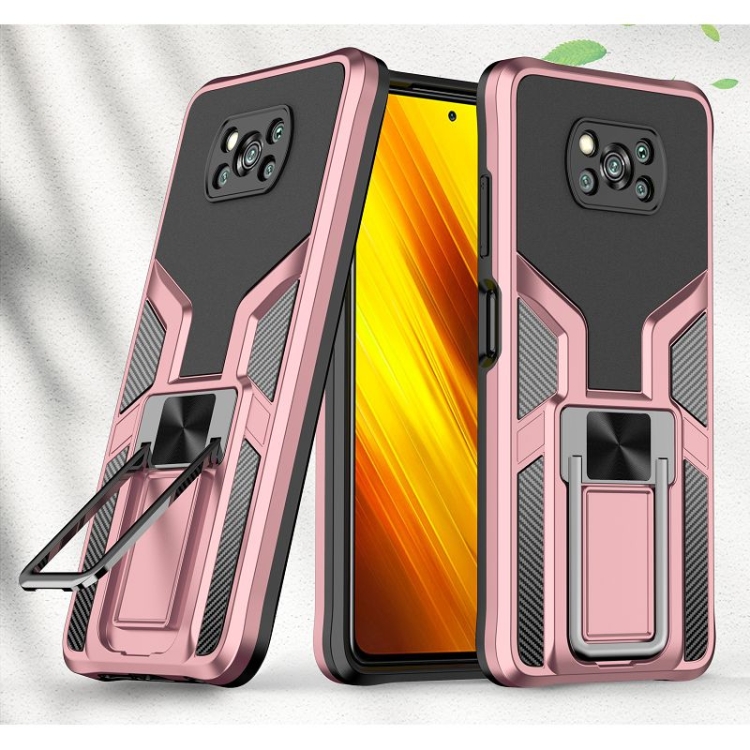 

For Xiaomi Poco X3 NFC Armor 2 in 1 PC + TPU Magnetic Shockproof Case with Foldable Holder(Rose Gold)