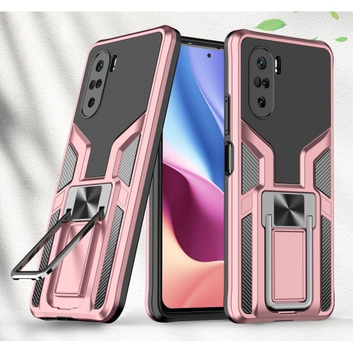 

For Xiaomi Redmi K40 / K40 Pro Armor 2 in 1 PC + TPU Magnetic Shockproof Case with Foldable Holder(Rose Gold)