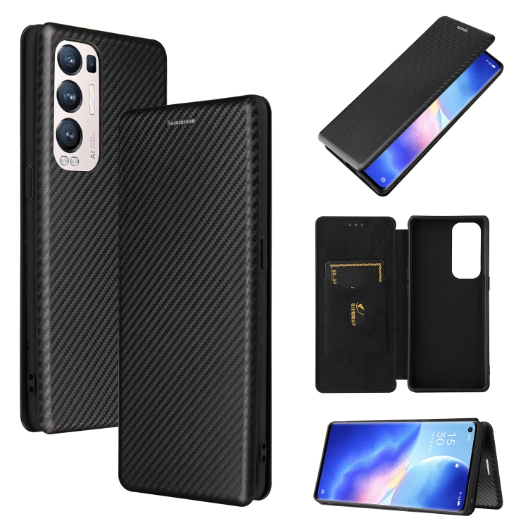 

For OPPO Find X3 Neo Carbon Fiber Texture Magnetic Horizontal Flip TPU + PC + PU Leather Case with Card Slot(Black)