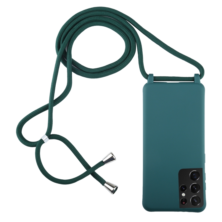 

For Samsung Galaxy S21 Ultra 5G Candy Colors TPU Protective Case with Lanyard(Dark Green)