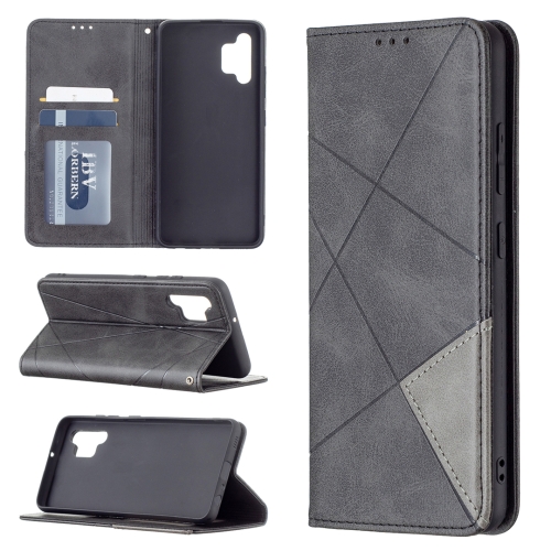 

For Samsung Galaxy A32 4G Rhombus Texture Horizontal Flip Magnetic Leather Case with Holder & Card Slots(Black)