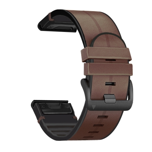 

For Garmin Fenix 6X Silicone + Leather Quick Release Watch Band(Coffee)