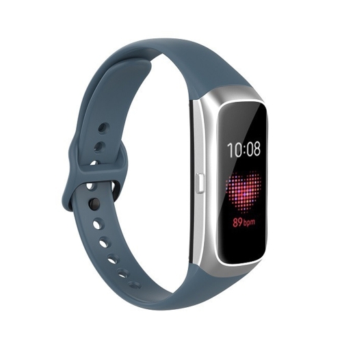 

For Samsung Galaxy Fit SM-R370 Silicone Steel Shrapnel Black Buckle Watch Band(Smoke Cyan)