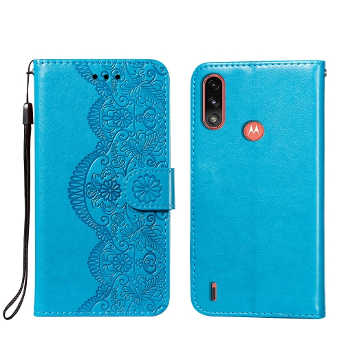 

For Motorola Moto E7 Power Flower Vine Embossing Pattern Horizontal Flip Leather Case with Card Slot & Holder & Wallet & Lanyard(Blue)