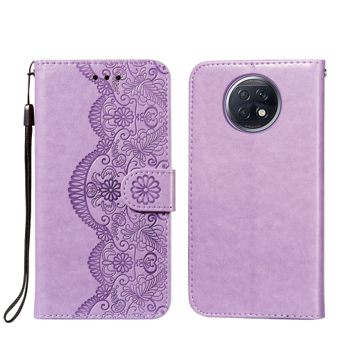 

For Xiaomi Redmi Note 9T Flower Vine Embossing Pattern Horizontal Flip Leather Case with Card Slot & Holder & Wallet & Lanyard(Purple)
