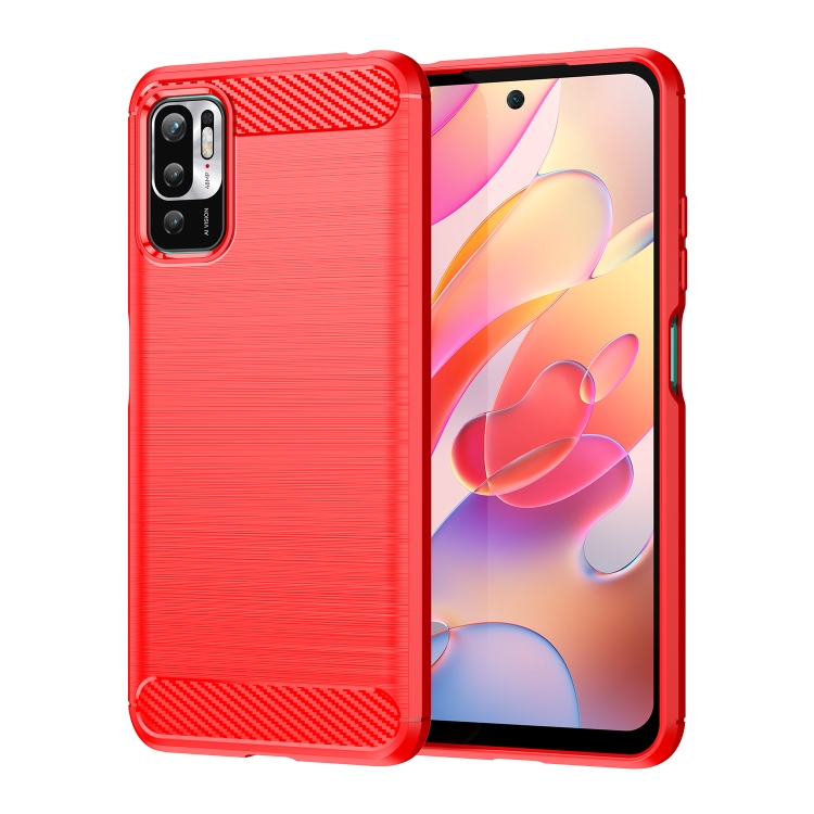 

For Xiaomi Redmi Note 10 5G Brushed Texture Carbon Fiber TPU Case(Red)
