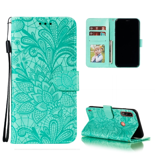 

For Motorola Moto E7 Power Lace Flower Embossing Pattern Horizontal Flip Leather Case with Holder & Card Slots & Wallet & Photo Frame(Green)