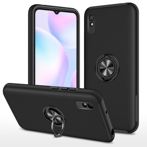 

For Xiaomi Redmi 9A PC + TPU Shockproof Magnetic Protective Case with Invisible Ring Holder(Black)