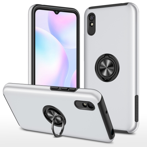 

For Xiaomi Redmi 9A PC + TPU Shockproof Magnetic Protective Case with Invisible Ring Holder(Silver)