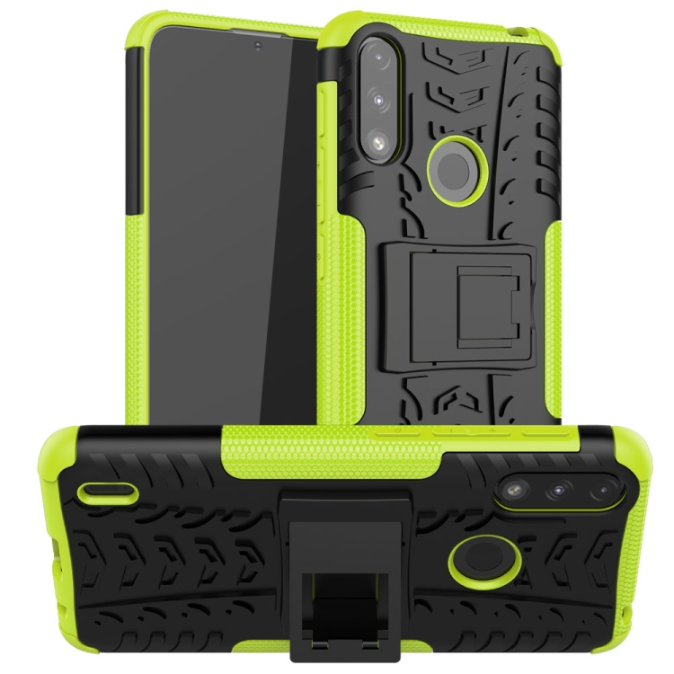 

For Motorola Moto E7 Power Tire Texture Shockproof TPU+PC Protective Case with Holder(Green)