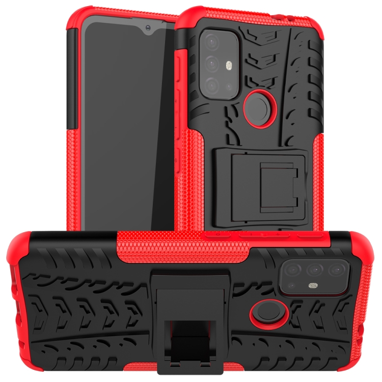 

For Motorola Moto G30 Tire Texture Shockproof TPU+PC Protective Case with Holder(Red)