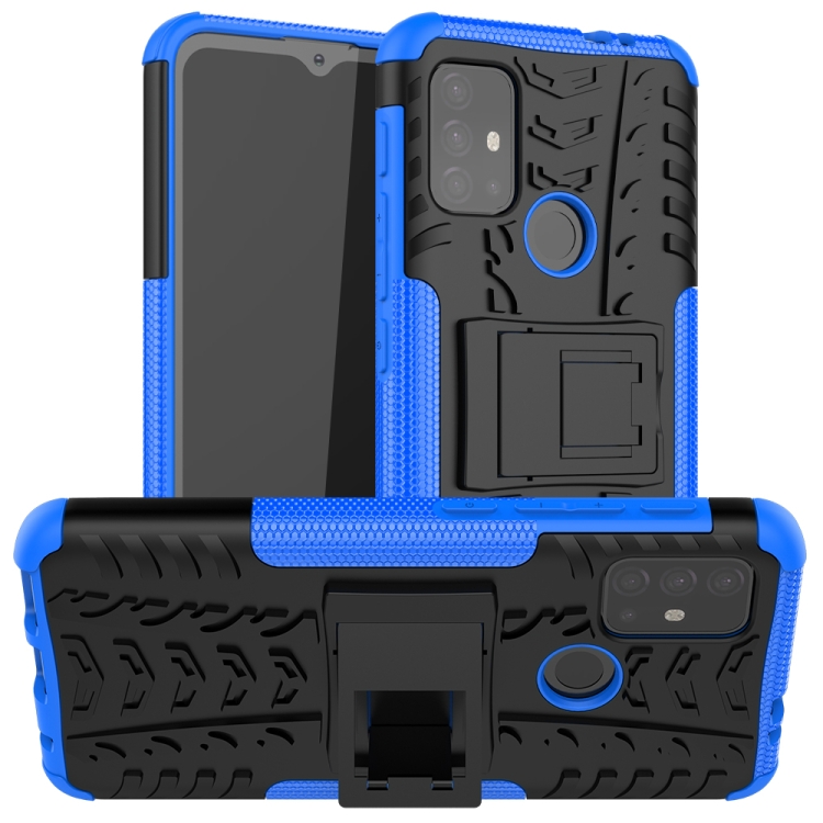 

For Motorola Moto G30 Tire Texture Shockproof TPU+PC Protective Case with Holder(Blue)
