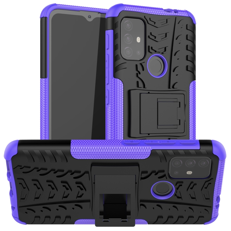 

For Motorola Moto G30 Tire Texture Shockproof TPU+PC Protective Case with Holder(Purple)