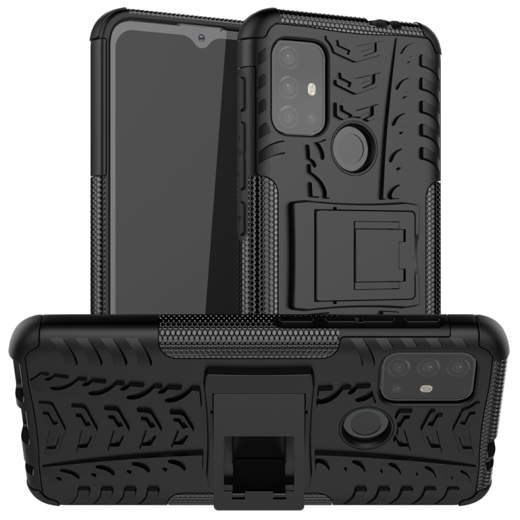 

For Motorola Moto G30 Tire Texture Shockproof TPU+PC Protective Case with Holder(Black)