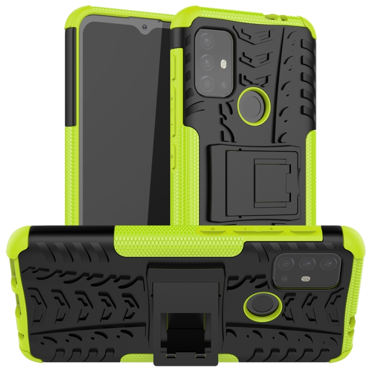 

For Motorola Moto G30 Tire Texture Shockproof TPU+PC Protective Case with Holder(Green)