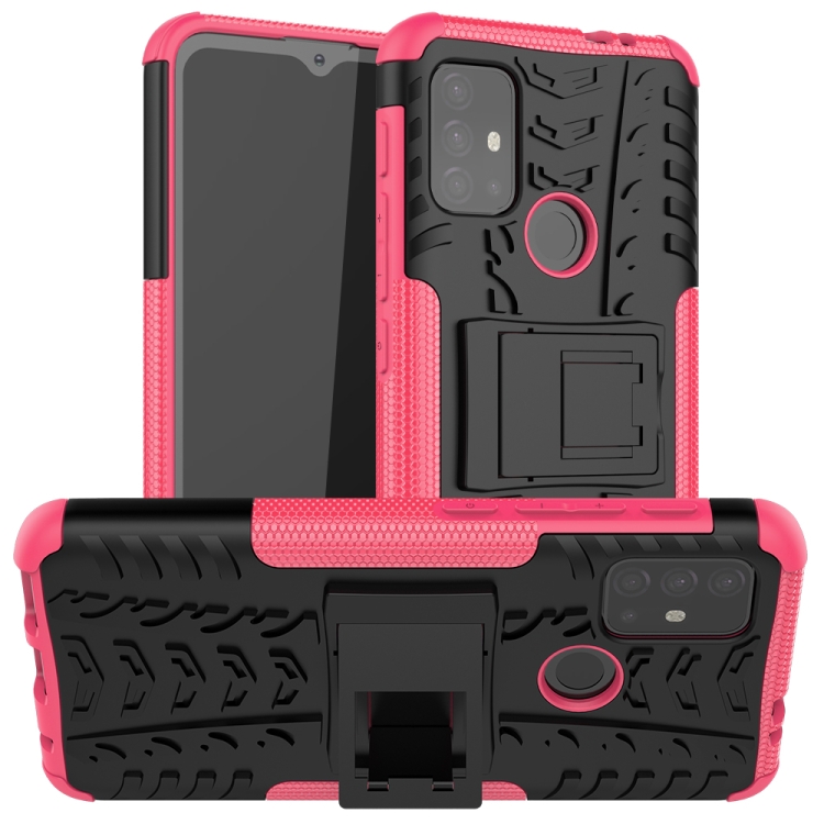 

For Motorola Moto G30 Tire Texture Shockproof TPU+PC Protective Case with Holder(Pink)