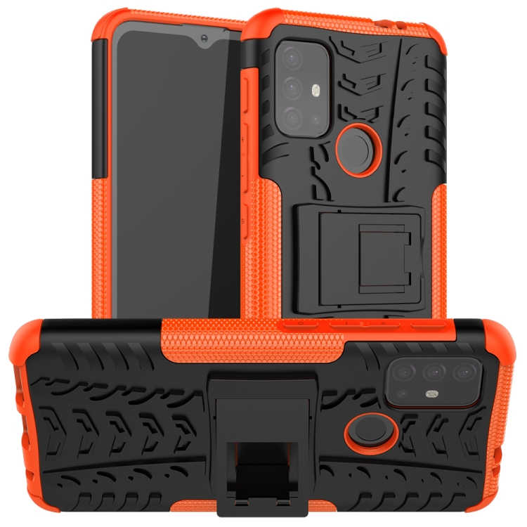 

For Motorola Moto G30 Tire Texture Shockproof TPU+PC Protective Case with Holder(Orange)