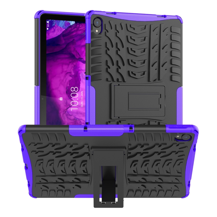 

For Lenovo Tab P11 Tire Texture Shockproof TPU+PC Protective Case with Holder(Purple)
