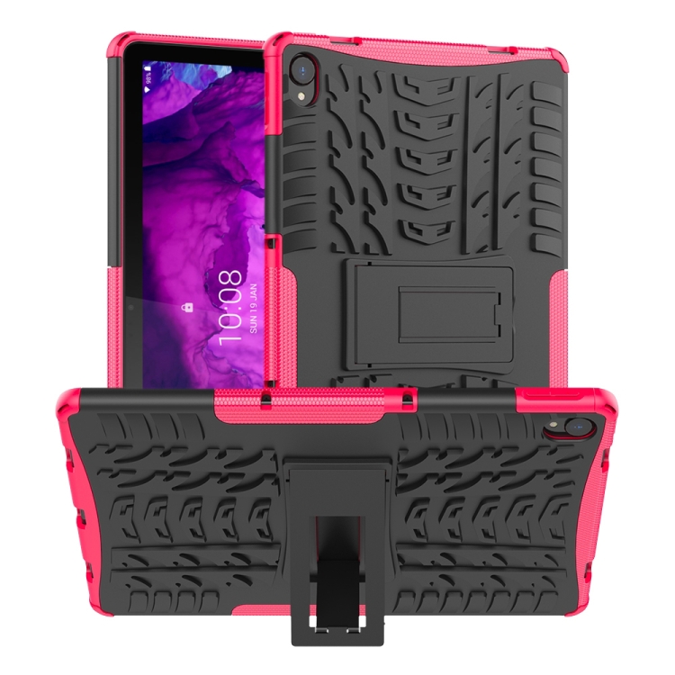 

For Lenovo Tab P11 Tire Texture Shockproof TPU+PC Protective Case with Holder(Pink)