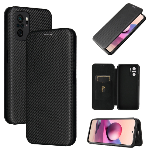 

For Xiaomi Redmi Note 10S Carbon Fiber Texture Magnetic Horizontal Flip TPU + PC + PU Leather Case with Card Slot(Black)