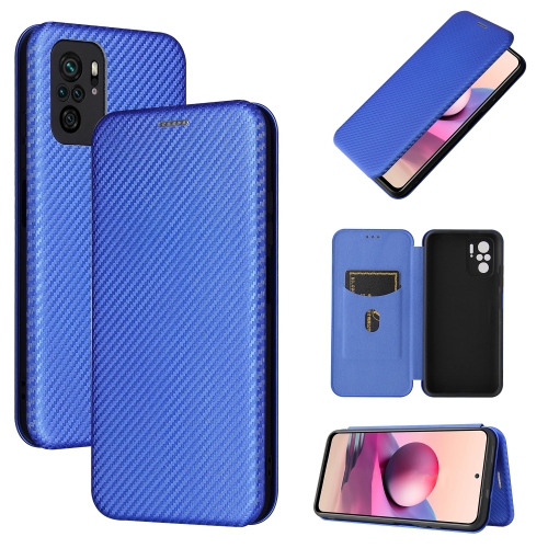 

For Xiaomi Redmi Note 10S Carbon Fiber Texture Magnetic Horizontal Flip TPU + PC + PU Leather Case with Card Slot(Blue)