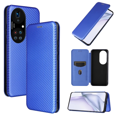 

For Huawei P50 Pro Carbon Fiber Texture Magnetic Horizontal Flip TPU + PC + PU Leather Case with Card Slot(Blue)
