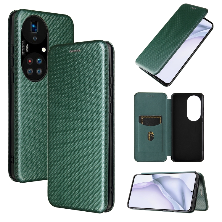 

For Huawei P50 Pro Carbon Fiber Texture Magnetic Horizontal Flip TPU + PC + PU Leather Case with Card Slot(Green)