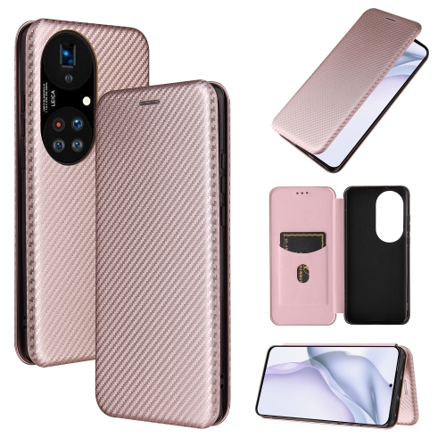 

For Huawei P50 Pro Carbon Fiber Texture Magnetic Horizontal Flip TPU + PC + PU Leather Case with Card Slot(Pink)